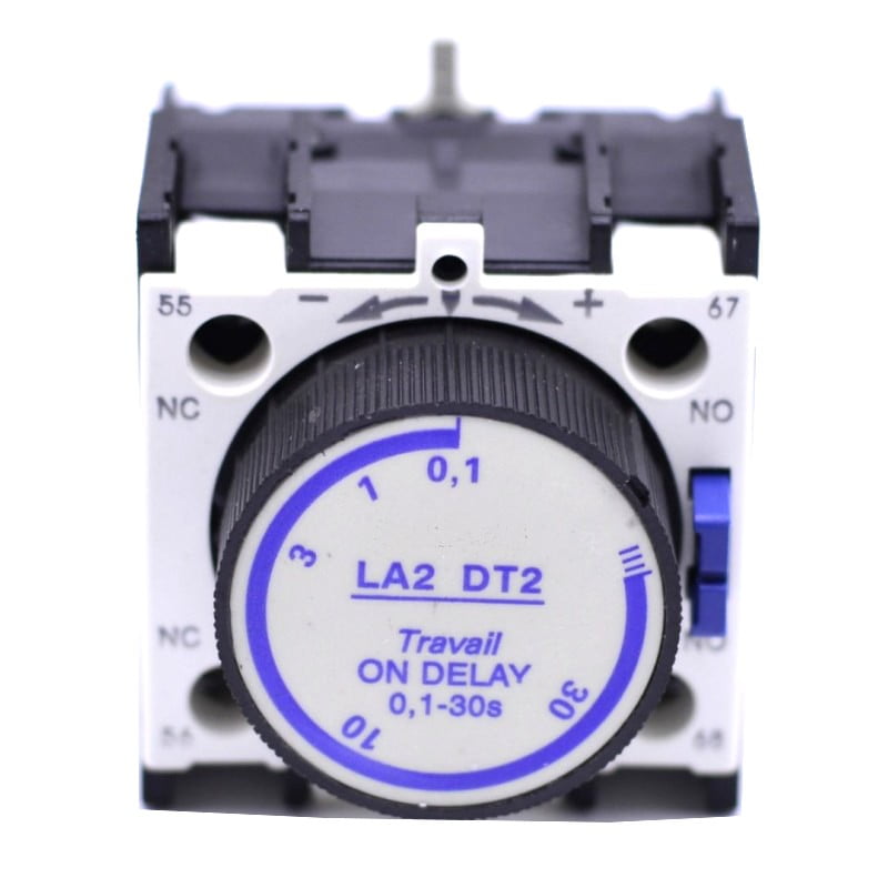 Releu auxiliar timer contactor ON DELAY 0,1-30s, 10A, 660V, cu buton rotativ reglabil si contacte NC/NO