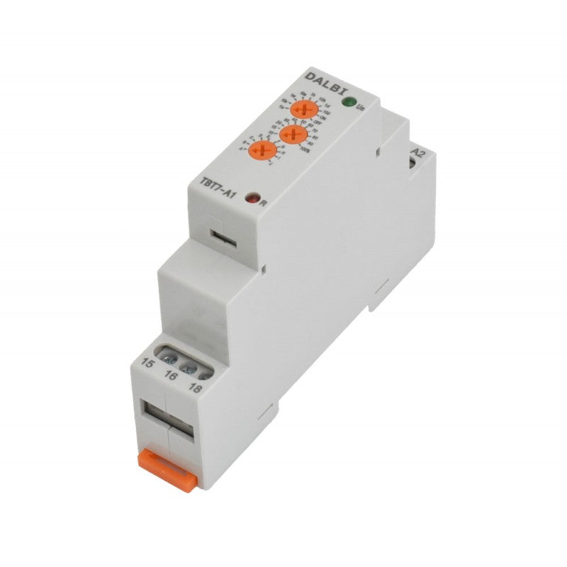 Releu de timp pe sina DIN, 12-240V AC/DC, 10 moduri, contact 16A/250V, montaj tablou electric