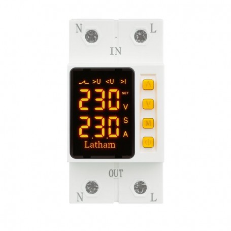 Releu protectie 230V 63A, display LED activ frontal, butoane reglaj portocalii