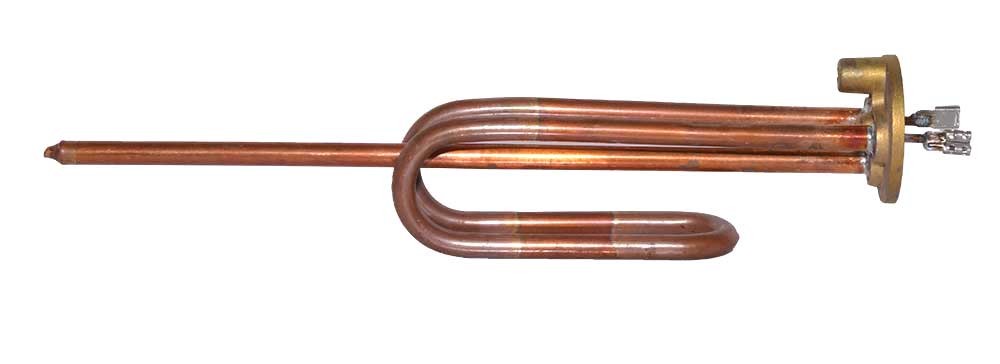Rezistenta boiler cu tub cupru indoit simplu si flansa compacta, vedere laterala completa