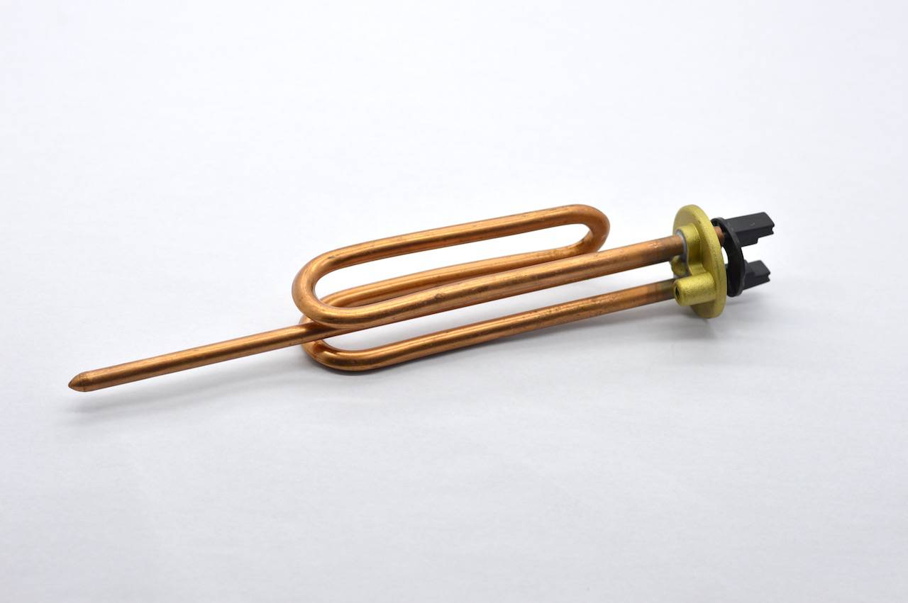 Rezistenta electrica boiler cu flansa aurie si conector negru, vedere laterala