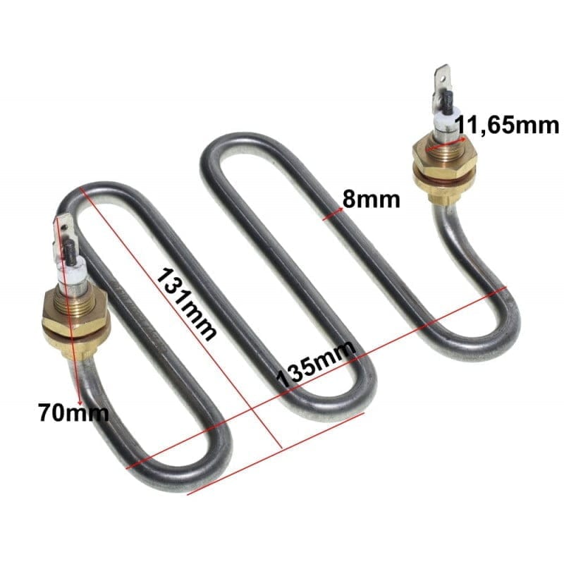 Rezistenta dublu W cu dimensiuni marcate: 135x70mm, tub 8mm, conector 11,65mm