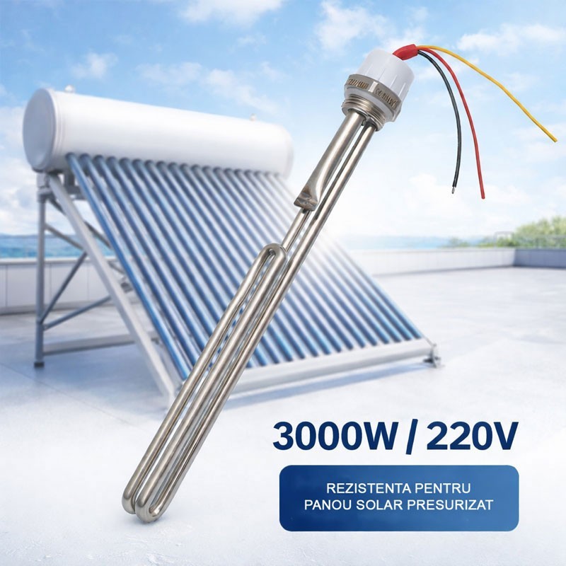 Rezistenta electrica 3000W 220V AC din inox pentru panou solar presurizat, lungime 340mm