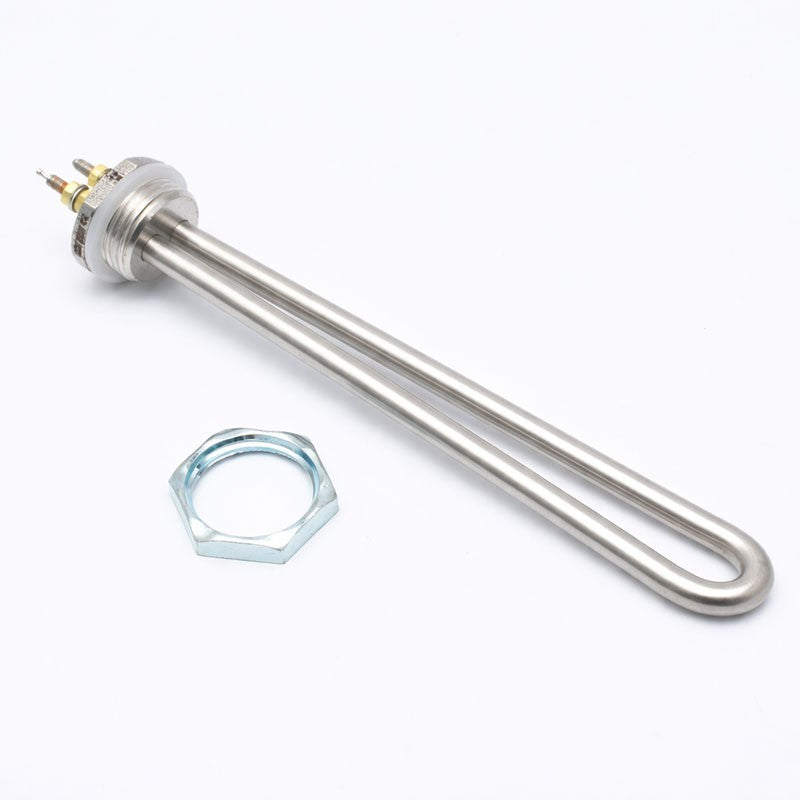 Rezistenta electrica imersie inox cu piulita de strangere inclusa, vedere laterala completa