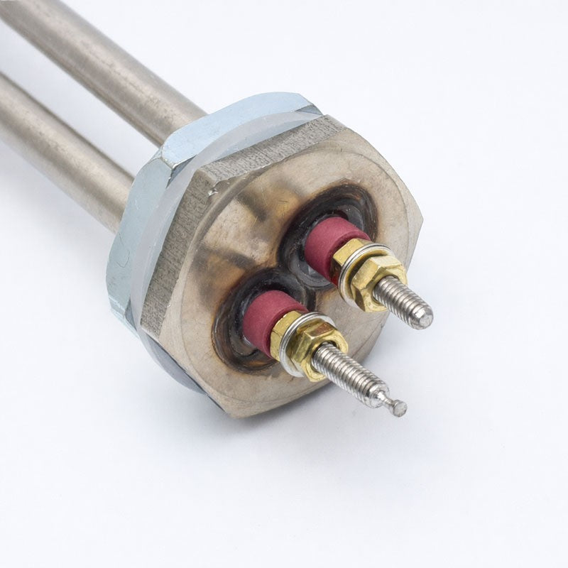 Detaliu bornuri de conectare 220V ale rezistentei imersie inox, izolatie ceramica