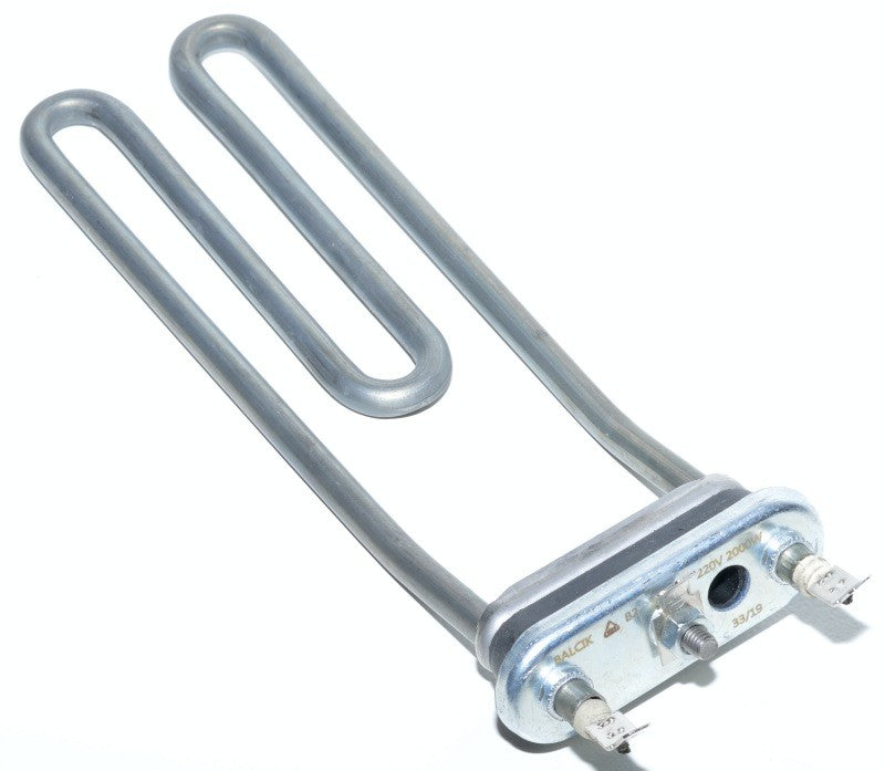 Rezistenta indoita masina de spalat 220V, detaliu borne electrice si flansa metalica cu senzor
