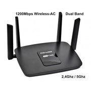 Router wireless dual band 1200Mbps, frecvente 2.4GHz si 5GHz, cu 4 antene externe, negru