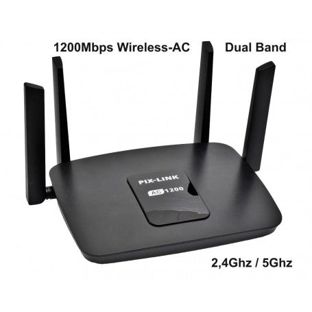 Router wireless dual band 1200Mbps, frecvente 2.4GHz si 5GHz, cu 4 antene externe, negru