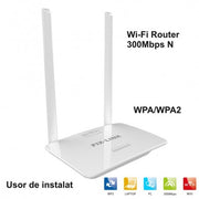 Router wireless 300Mbps cu 2 antene externe, securitate WPA/WPA2, usor de instalat acasa sau la birou