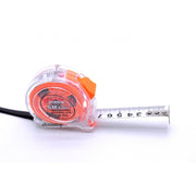 Ruleta 5 metri cu doua fete, carcasa ABS transparent portocaliu, banda metalica cu scala metrica extinsa