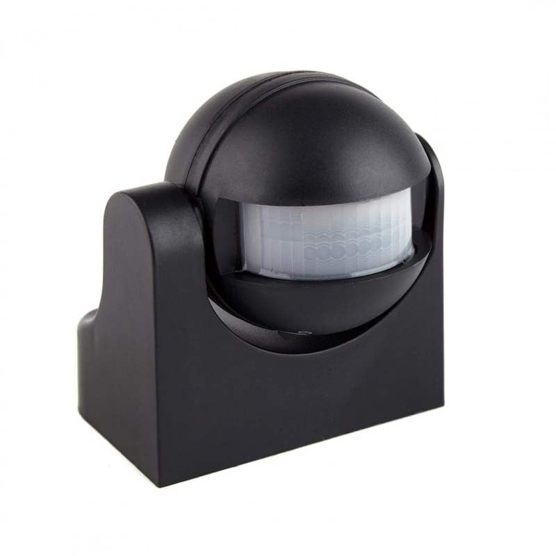 Senzor de miscare infrarosu 180 grade, IP44, raza 12m, negru, montaj pe perete
