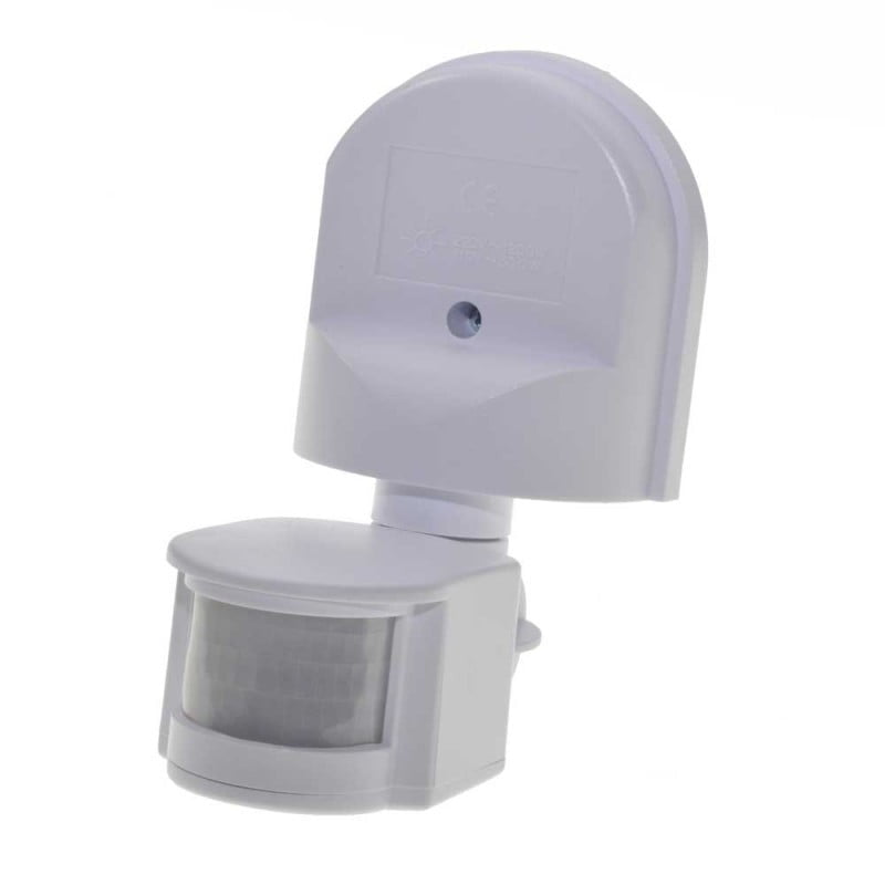 Senzor de miscare PIR 180 grade, IP44, vedere frontala completa, carcasa alba