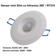 Senzor PIR mini Slim ingropat in tavan, detectie 360 grade, 24-260V AC/DC, sarcina maxima 200W