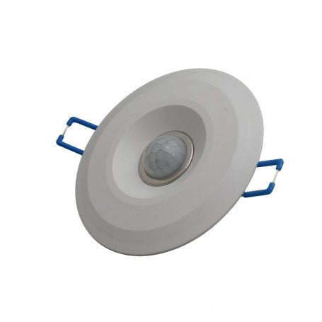Senzor PIR rotund alb pentru montaj ingropat in tavan, design compact slim, vedere laterala