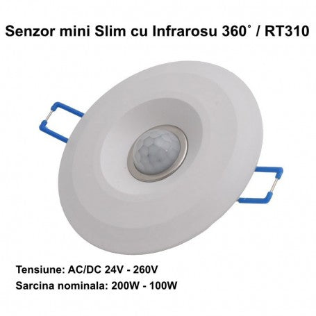 Senzor de miscare infrarosu slim cu prindere cu cleme albastre, 360 grade, tensiune 24-260V