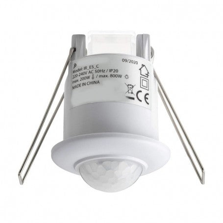 Senzor PIR incastrabil 360 grade, IP20, 220-240V, vedere frontala cu eticheta tehnica