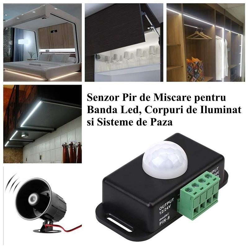 Senzor PIR de miscare aplicatii: dormitor, dulap, bucatarie, sirenа alarma