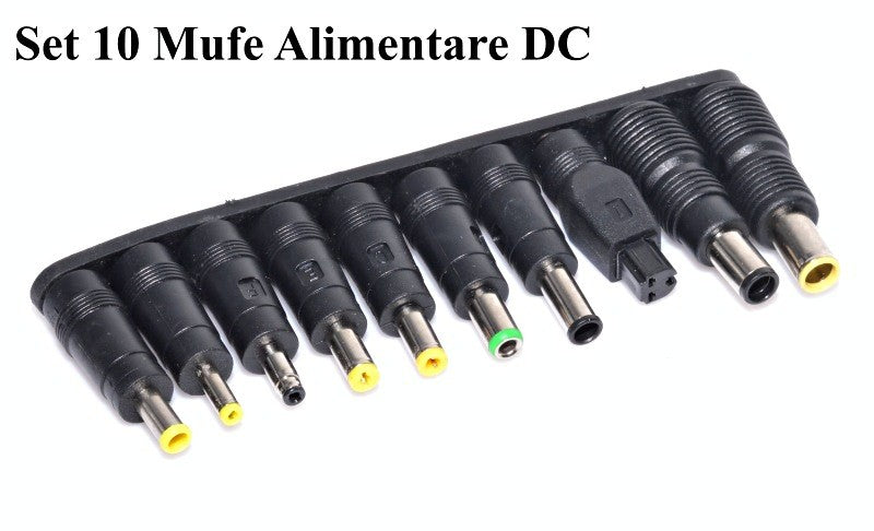 Mufe alimentare DC aliniate frontal, varfuri metalice de dimensiuni diferite, corp plastic ABS negru