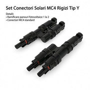 Set conectori solari MC4 tip Y, ramificare 1 la 2, tensiune 1000V DC, compatibili cablu 4-6 mm²