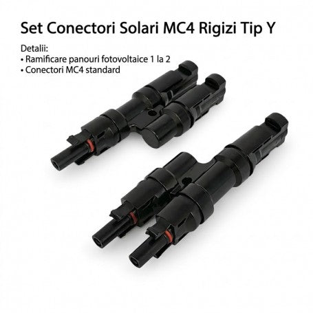 Set conectori solari MC4 tip Y, ramificare 1 la 2, tensiune 1000V DC, compatibili cablu 4-6 mm²