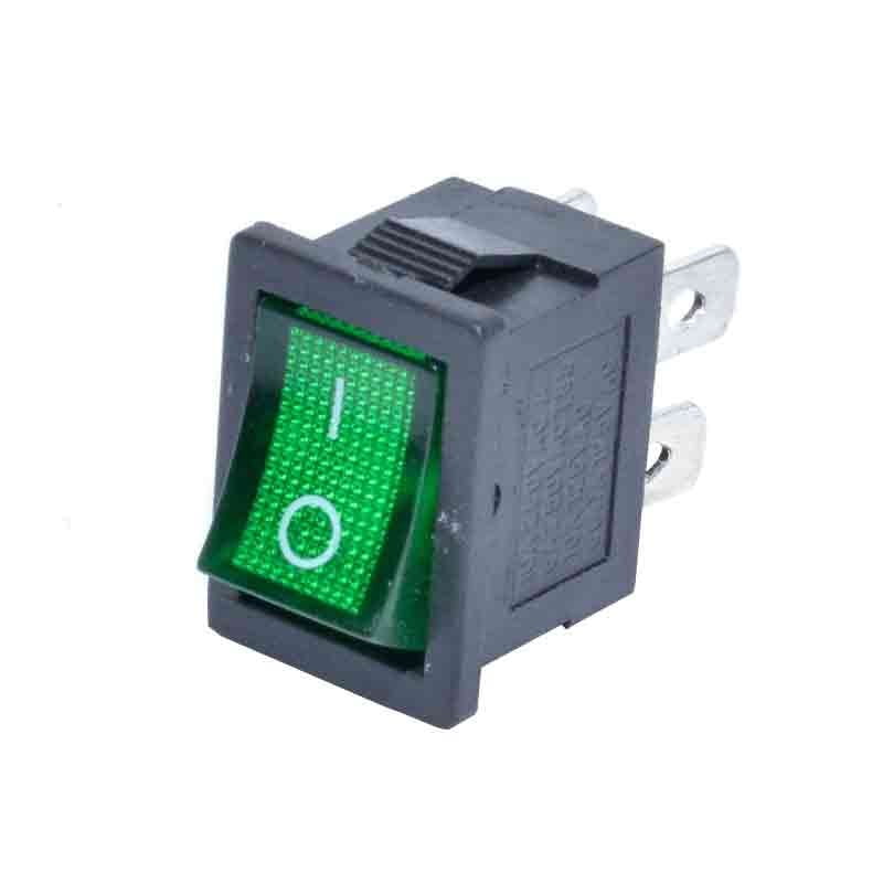 Intrerupator basculant ON/OFF 220V 10A cu LED verde si 4 contacte, corp negru compact
