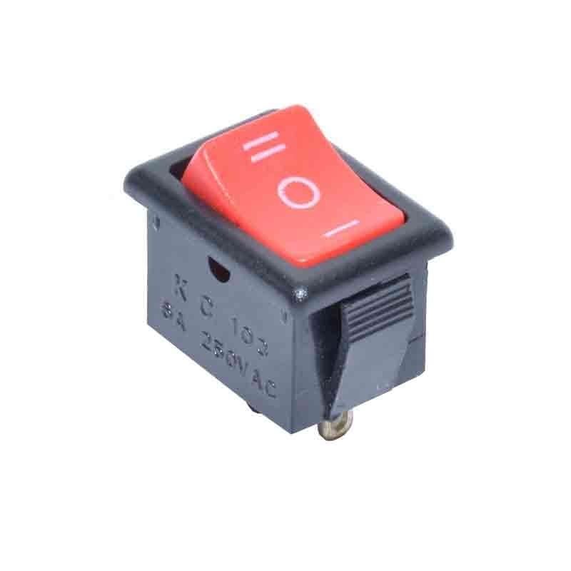 Intrerupator basculant ON/OFF/ON 3 pozitii, 6A 250V AC, buton rosu, corp negru, 4 contacte