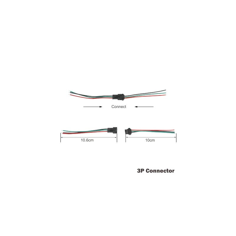 Conector 3P cu dimensiuni 10.6cm si 10cm, pereche completa mama-tata pentru banda LED