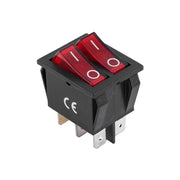 Comutator dublu ON-OFF 250V 15A KCD6 cu LED rosu, 6 contacte, montaj panou, certificare CE