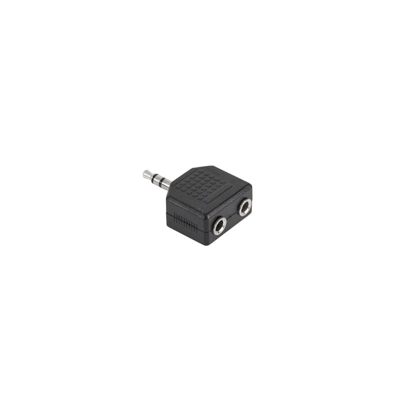 Adaptor splitter jack 3,5mm tata la 2x jack 3,5mm mama, conector metalic, corp compact negru, plug-and-play