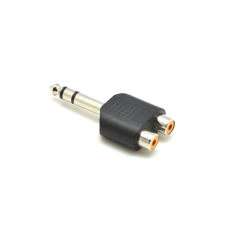 Adaptor jack 6,3 mm tata stereo la 2x RCA mama, contacte placate, corp compact din plastic rezistent