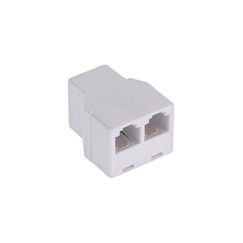 Adaptor telefonic RJ11 mama la 2x mama 6p-4c, plastic alb, conectare dubla cablu telefon fara unelte