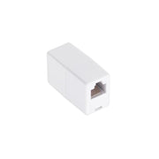 Adaptor prelungitor telefonic mama-mama RJ11 6P-4C, carcasa alba compacta, conectare cablu telefonic standard