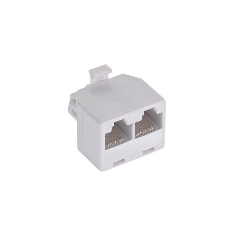 Adaptor telefonic RJ11 tata la 2 prize mama 6p-4c, carcasa alba compacta, contacte nichelate