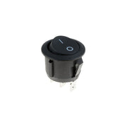 Intrerupator basculant rotund negru ON/OFF, 250V 6A, montaj in gaura 20mm, dimensiuni 18x28mm
