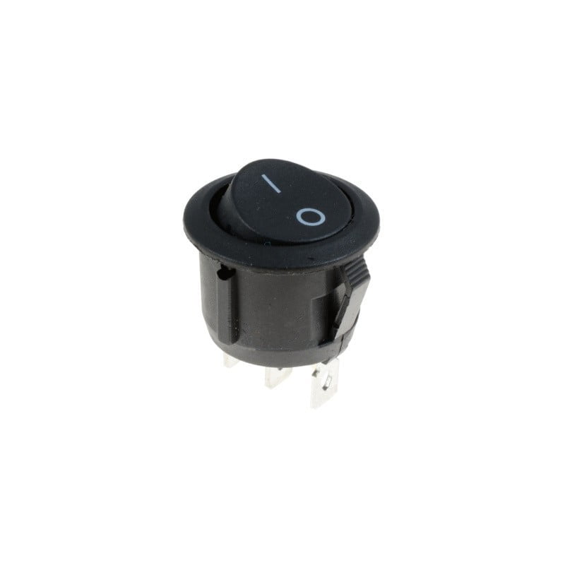 Intrerupator basculant rotund negru ON/OFF, 250V 6A, montaj in gaura 20mm, dimensiuni 18x28mm