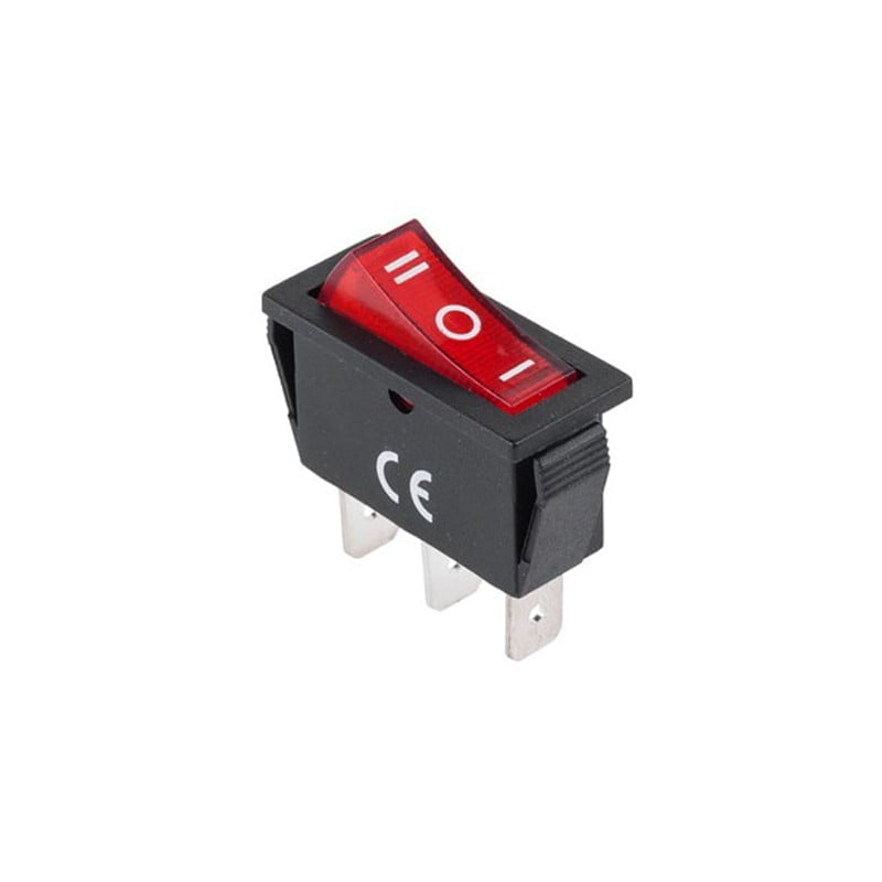 Intrerupator basculant IRS I-0-II cu LED rosu, 3 pozitii, 10A 220V, contacte 6.3mm