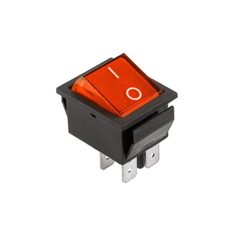 Intrerupator basculant ON-OFF cu LED rosu, 250V/15A, 4 contacte, montaj panou 31x25mm