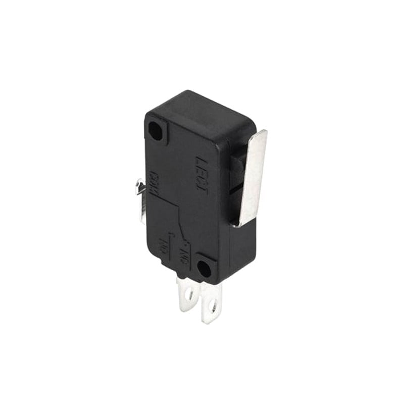 Intrerupator limitator cu tija scurta 220V 10A, corp negru compact, terminale faston, contact NC/NO