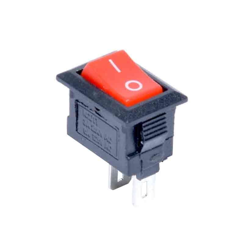 intrerupator mini ON/OFF rosu 220V, 3A, 250V AC, dimensiuni 15x10mm, buton basculant cu terminale metalice