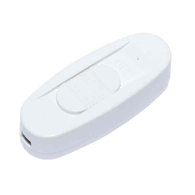 Intrerupator pe fir alb, 3A 250V, design oval compact, buton de apasare ON/OFF pentru lampi si dispozitive electrice