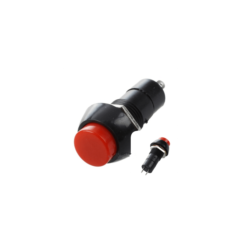 Intrerupator push buton rosu cu retinere 3A, montaj panou 12mm, 220V-250V, corp negru din plastic