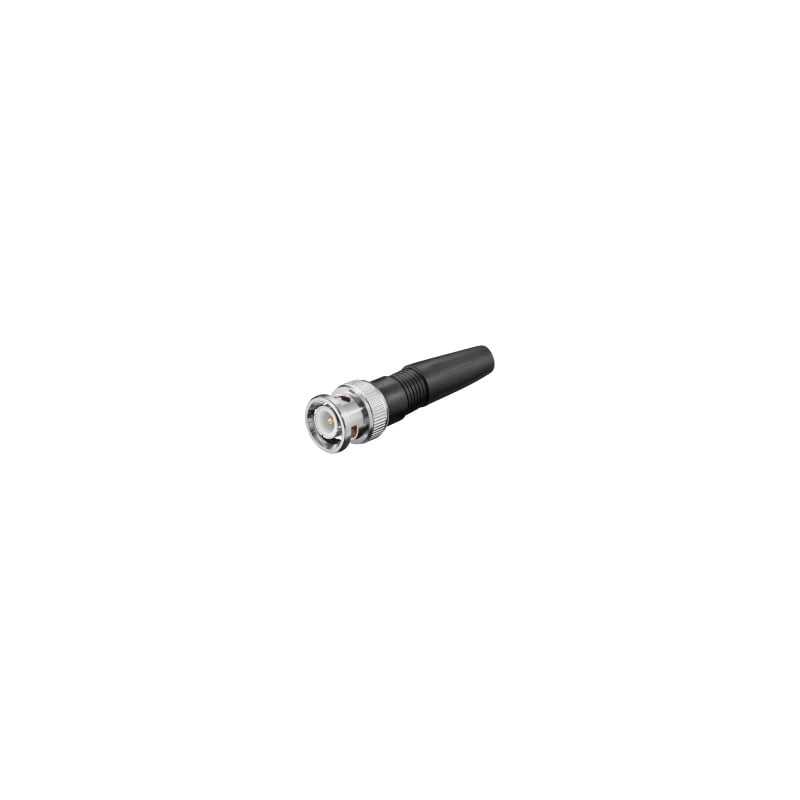 Mufa BNC tata cu mansон de cauciuc negru, corp metalic nichelat, pentru cablu coaxial RG59 CCTV