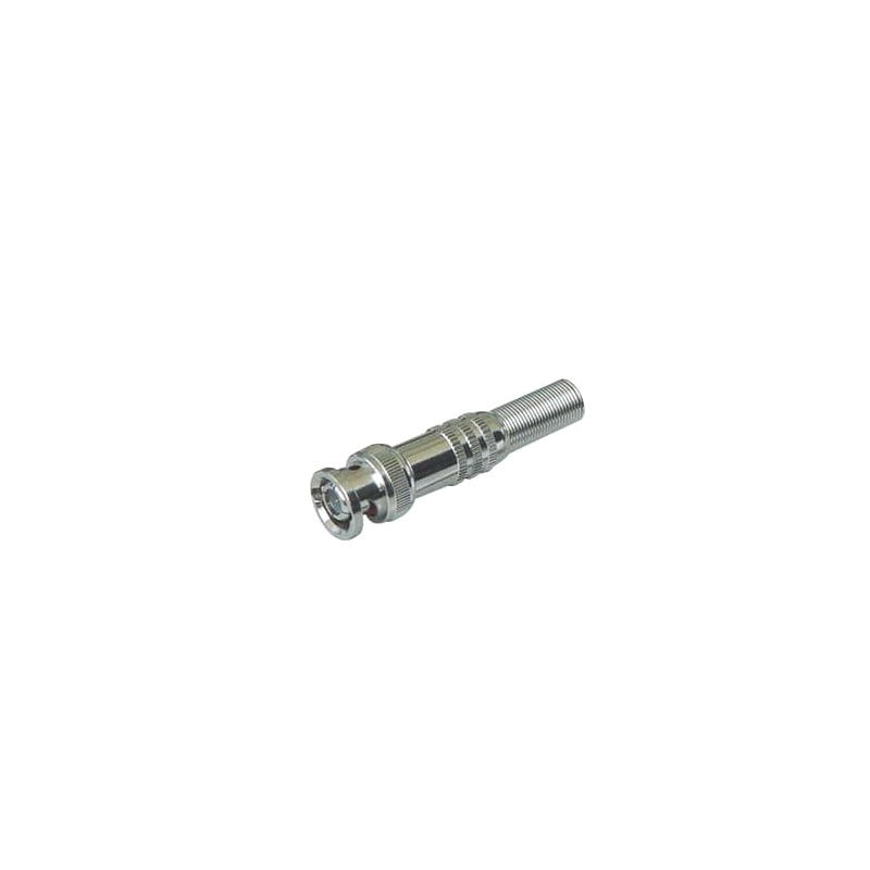 Mufa BNC tata cu arc, carcasa metalica nichelata, conector coaxial pentru sisteme CCTV si video analogic