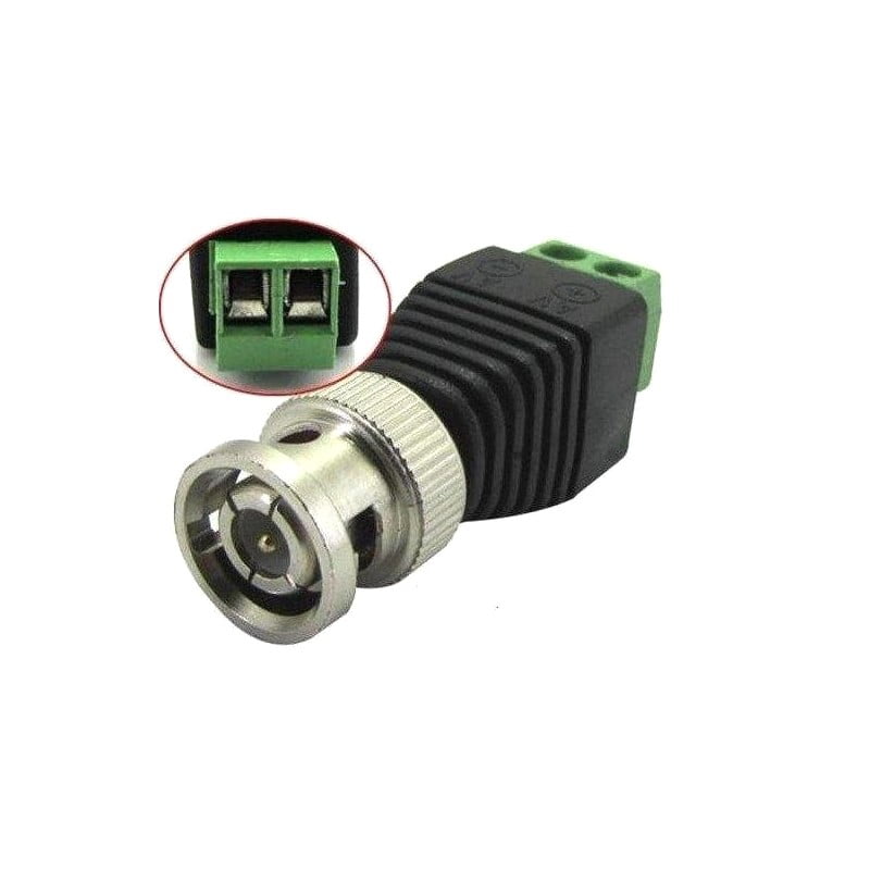 Mufa BNC tata cu regleta verde cu 2 suruburi, conector metalic nichelat pentru cabluri CCTV, montaj rapid fara lipire