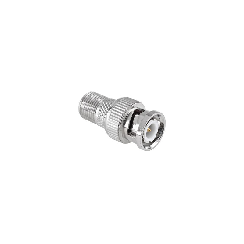 Adaptor BNC tata la F mama, corp metalic cromat, pentru cablu coaxial RG59/RG6, sisteme CCTV si antena
