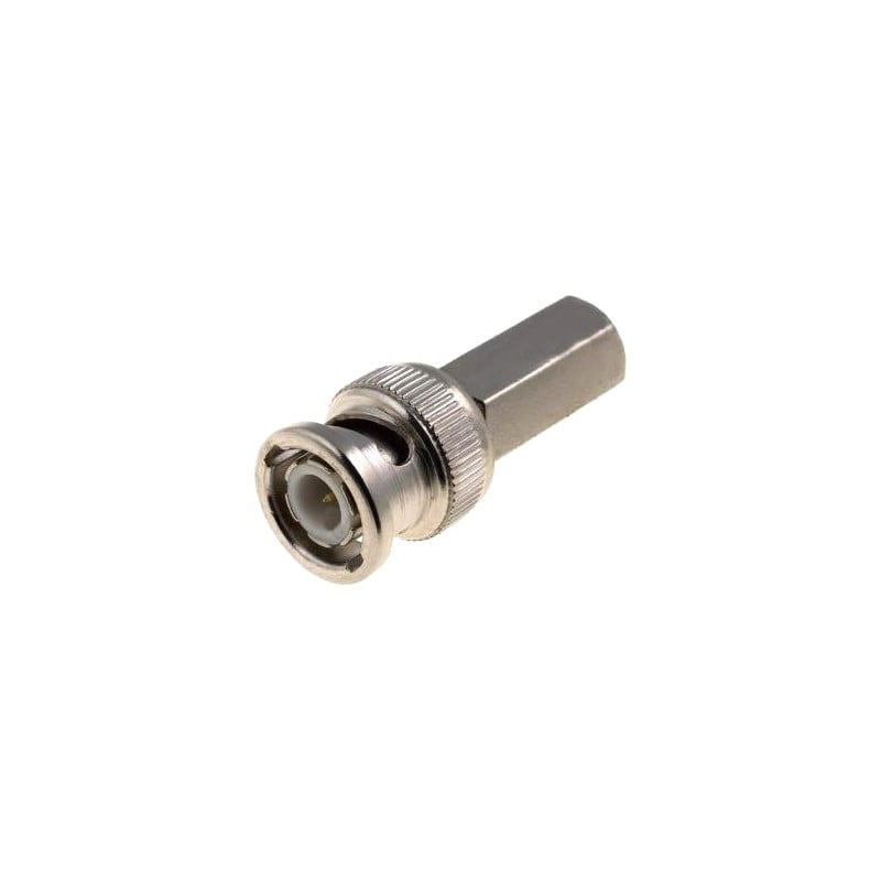 Mufa BNC tata cu filet interior pentru cablu coaxial RG6U, corp metalic nichelat, montaj prin insurubare