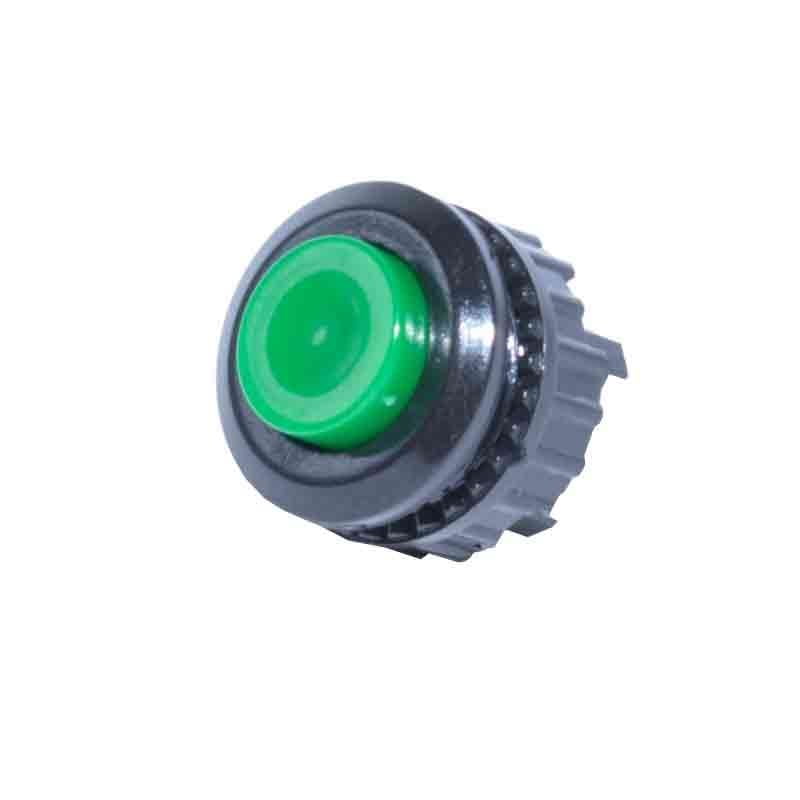 Buton push mini verde fara retinere 16x20mm, corp cu filet exterior, contact momentan pentru tablouri electrice