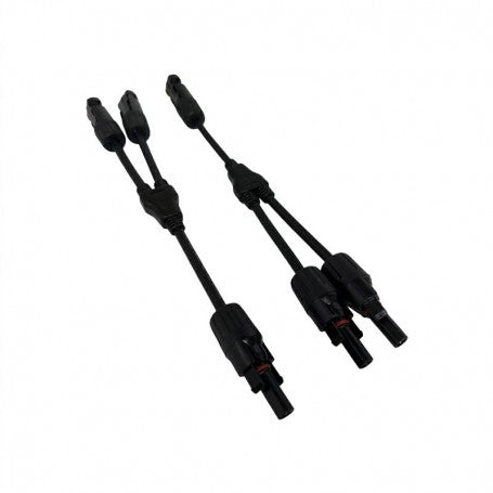 Cabluri adaptor solar MC4 tip Y, vedere laterala, conectori snap-in rezistenti la UV pentru instalatii fotovoltaice