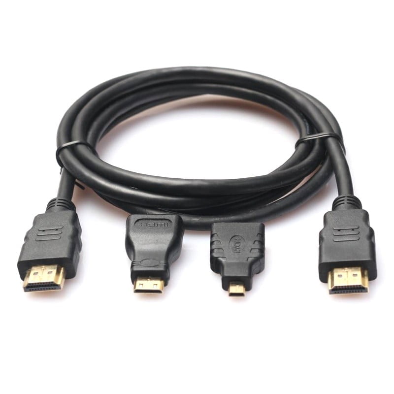 Cablu HDMI 3-in-1 cu adaptoare Mini si Micro HDMI, contacte aurite, lungime 1,5 m