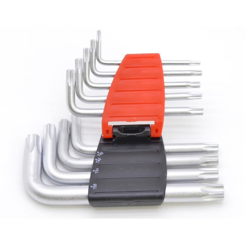 Set chei Torx in L T35-T55, vedere laterala cu suport negru-rosu si capete stea vizibile